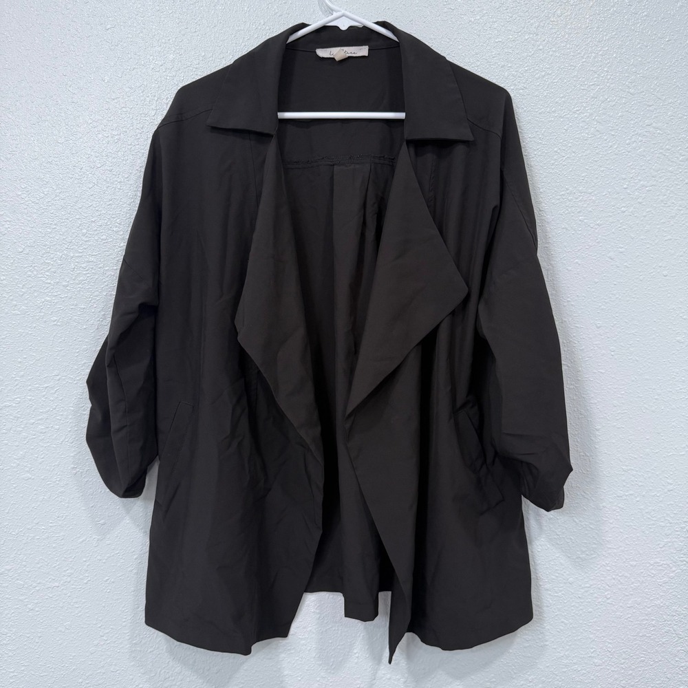 Love Tree Black Waterfall Drape Collar Lightweight Duster Jacket Womens Size S